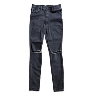 RES Denim High Waisted Skinny Jeans Faded Black Ripped Knee Moto Grunge 30